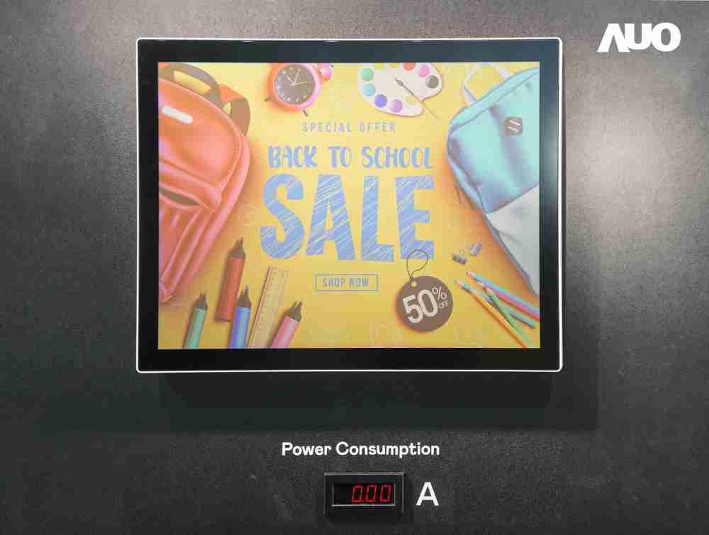 OBPay展示胆固醇液晶超低耗能户外全彩显示器，，，，ChLC（胆固醇液晶）以双稳态技术使静态显示零功耗，，，具省电、、、高彩度、、、环保的特性，，，，还整合软硬件系统解决方案，，，可透过单一云端平台管理